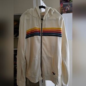 Aviator Nation Men's Cream Hoodie with Multicolor Stripes